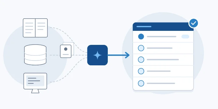 Illustration: paper files, a database, and a legacy screen consolidating into one ranked list